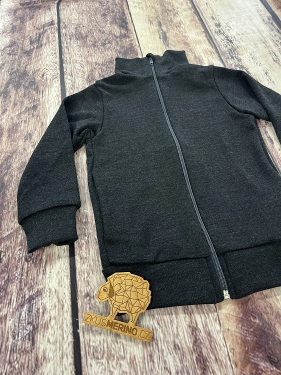 Mikina merino jaro/podzim se stojáčkem na zip Lambio - Antracit
