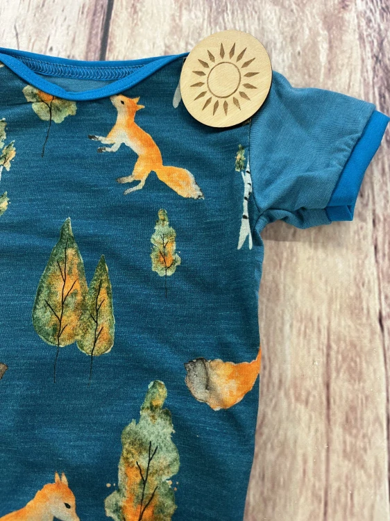 Rostoucí letní MERINO body Lambio, KR - Lišky/petrol*