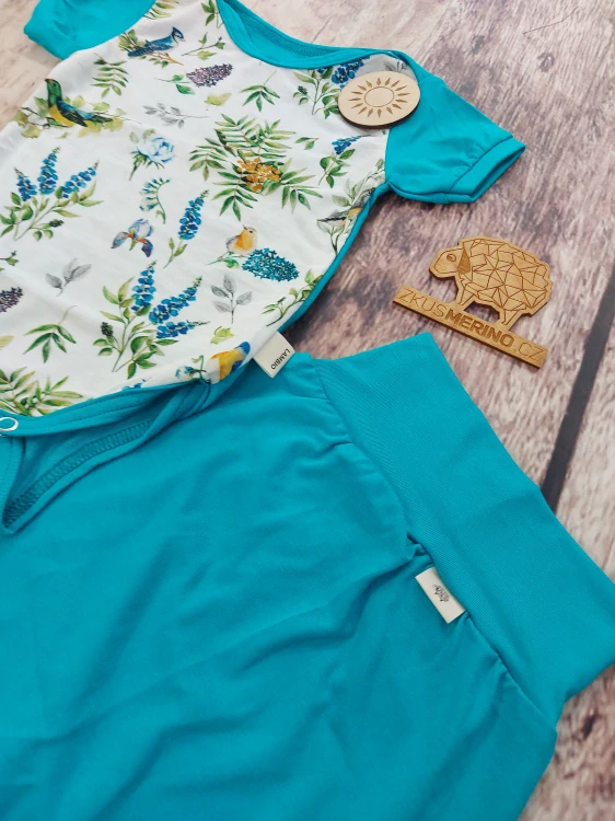 Rostoucí BAMBUSOVÝ komplet Lambio, KR - Luční ptáčci/azur*