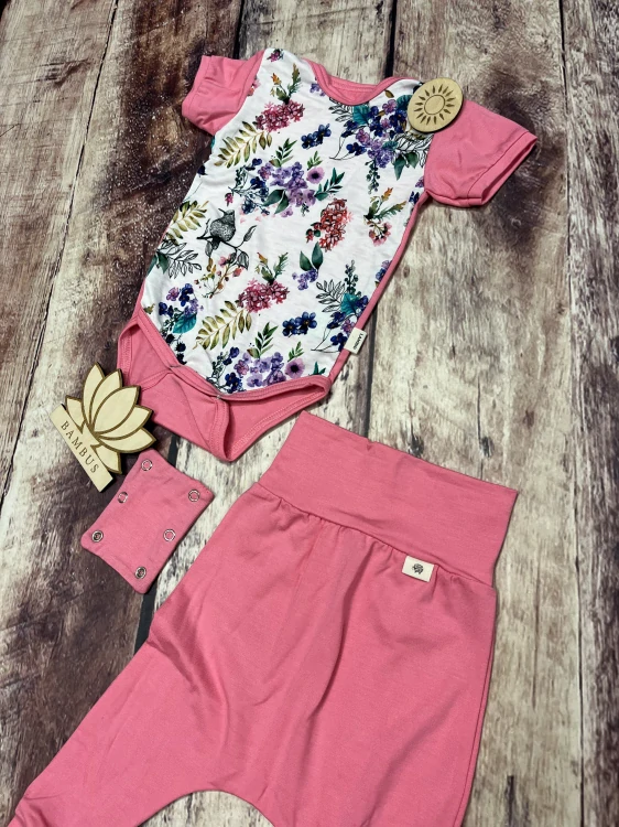 Rostoucí BAMBUSOVÝ komplet Lambio, KR - Kytičky/růžová*