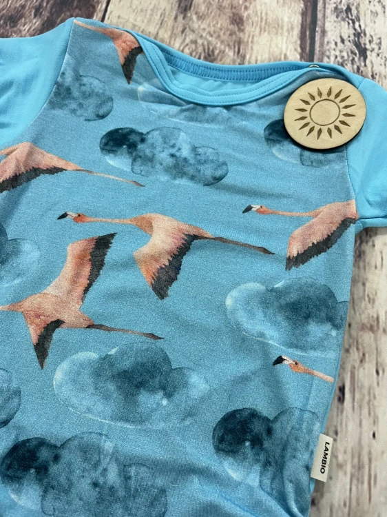 Rostoucí bambusové body Lambio, kr.rukáv - Plameňáci