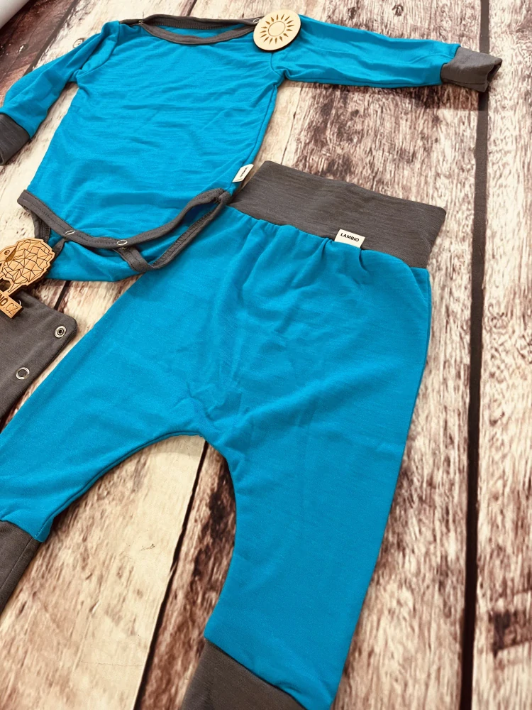 Rostoucí letní MERINO komplet Lambio, DR - Tyrkys/šedý lem*