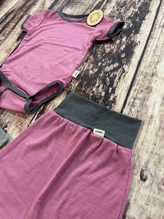 Rostoucí letní MERINO komplet Lambio, KR - Pivoňka/šedý lem*