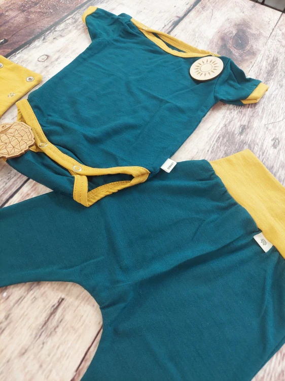 Rostoucí letní MERINO komplet Lambio, KR - Smaragd/kari lem*