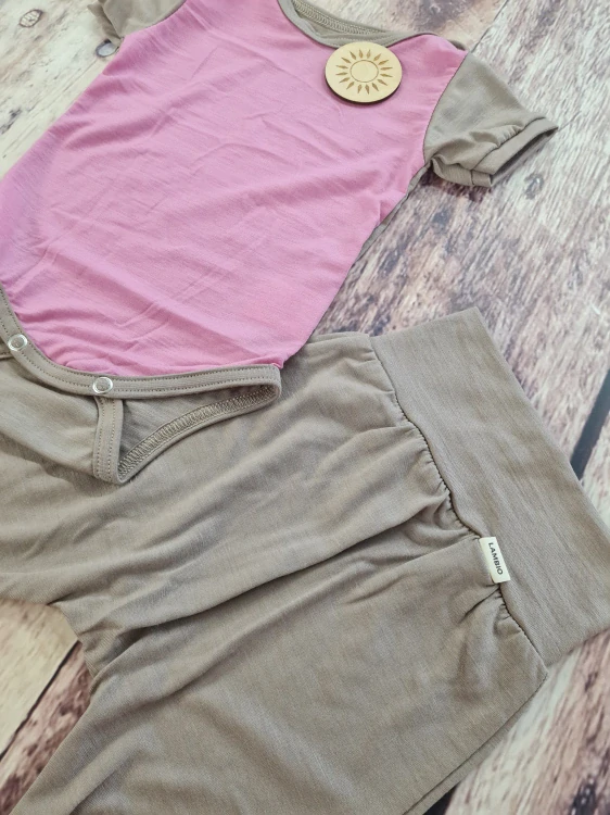 Rostoucí letní MERINO komplet Lambio, KR - Pivoňka/oříškový lem*