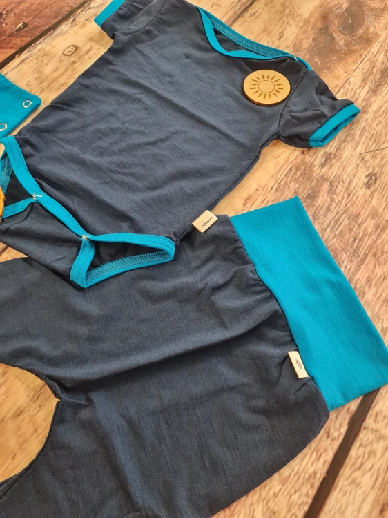 Rostoucí letní MERINO komplet Lambio, KR - Tmavě modrý/tyrkys lem*