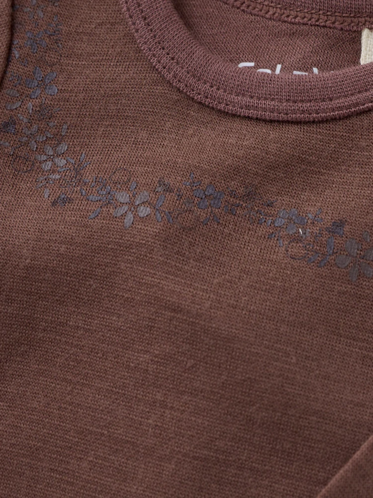 Celoroční merino/viskóza body CeLaVi, DR - Marron - Květinový dekolt