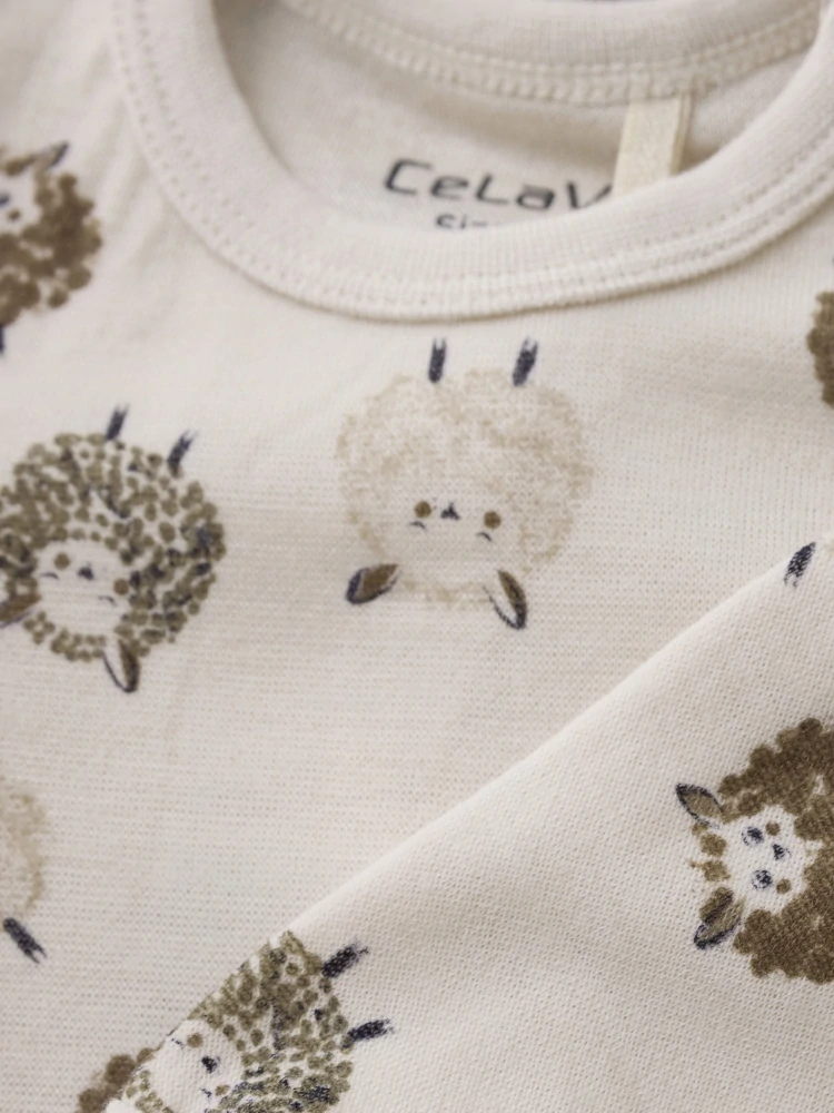 Celoroční merino/viskóza body CeLaVi, DR - Celopotisk - Savannah Tan - Ovečky na béžové