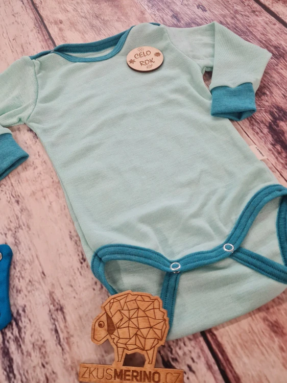 Rostoucí celoroční MERINO/HEDVÁBÍ body Lambio, DR - Mint/aqua lem*