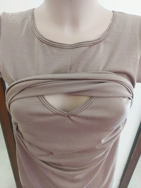 Dámské letní MERINO kojící tričko ZM Basic, KR - Moka