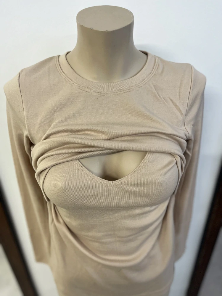 Dámské zimní MERINO kojící tričko ZM Basic, DR - Pískové