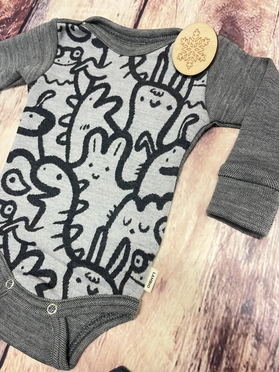 Rostoucí zimní MERINO body Lambio, DR - Postavičky grafit/grafit melé*
