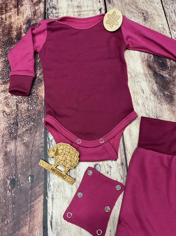 Rostoucí zimní MERINO komplet Lambio, DR - Sangria/růžová*