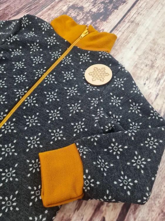 Mikina merino jaro/podzim se stojáčkem na zip Lambio - Polárka antracit/hořčice