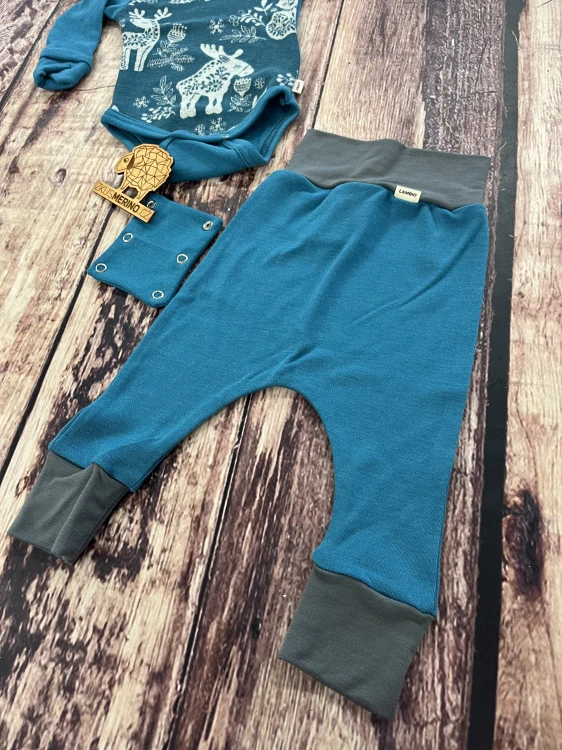 Rostoucí zimní MERINO komplet Lambio, DR - Zvířátka petrolej/petrolej