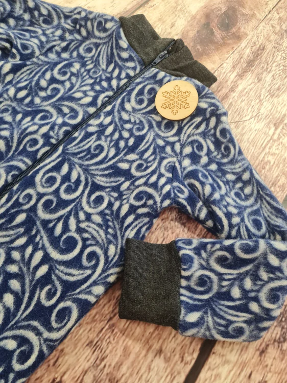 Mikina merino fleece se stojáčkem, na zip - Kudrlinky modré