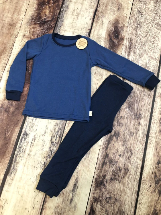 Zimní MERINO komplet / pyžamo Lambio - Středně modrá/navy*