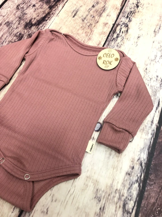 Rostoucí celoroční MERINO body Lambio, DR - Dusty rose žebro*
