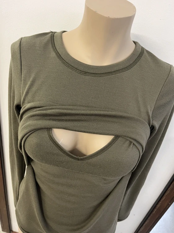 Dámské zimní MERINO kojící tričko ZM Basic, DR - Khaki