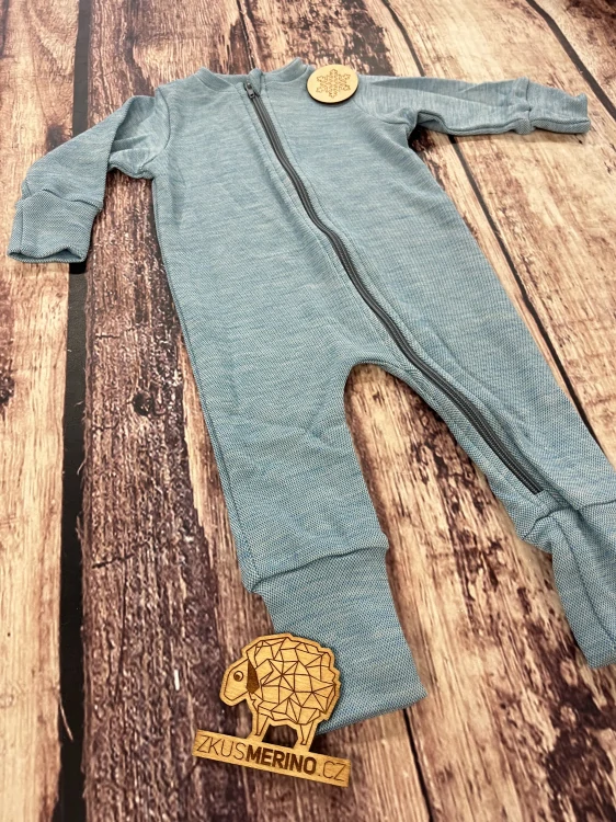 Rostoucí zimní MERINO overal Lambio, DR - Modrotyrkysový melír světlý