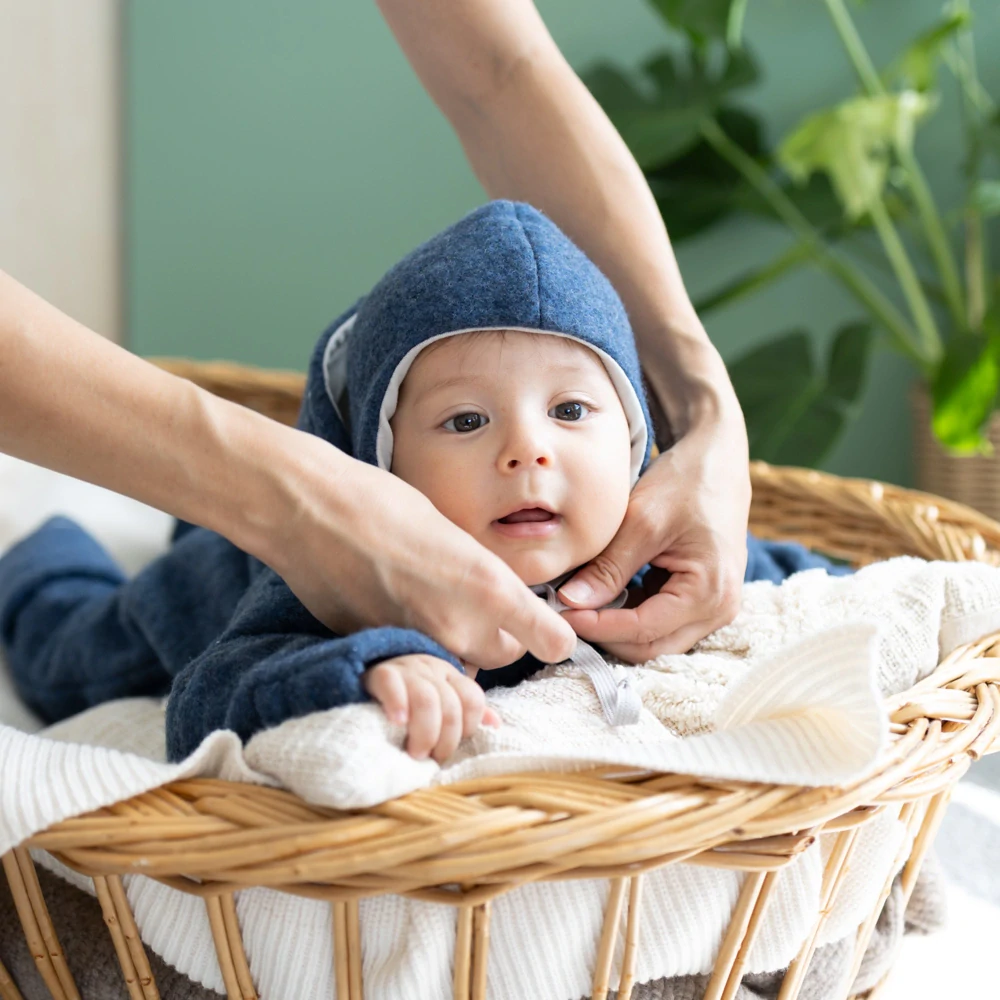 Čepice Iobio merino-fleece zavazovací - Jeans Melange