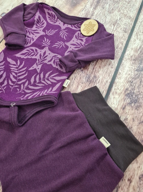 Rostoucí zimní MERINO komplet Lambio, DR - Fialové holubičky/fialová*