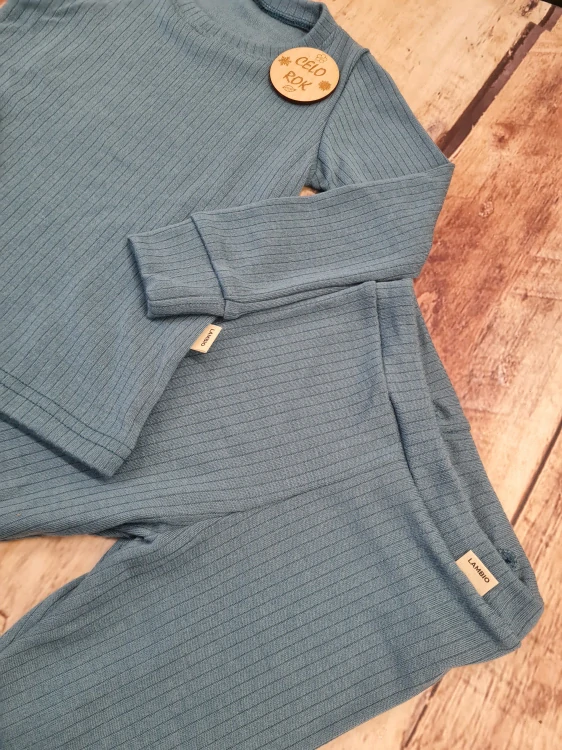 Celoroční MERINO komplet / pyžamo Lambio - Modrozelené žebro