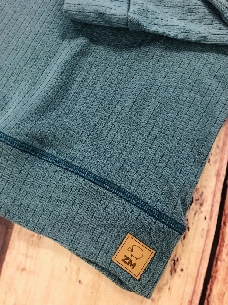 Celoroční junior MERINO tričko ZM Basic se spodním lemem, DR - Modrozelené žebro