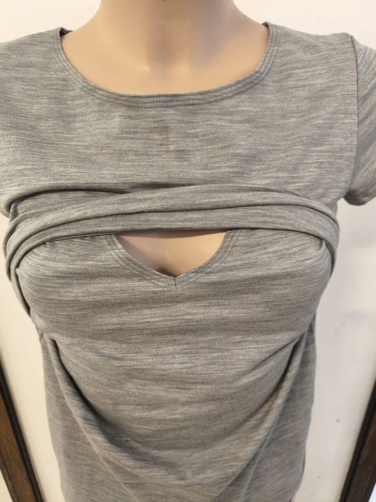 Dámské celoroční MERINO/LYCRA kojicí tričko ZM Basic, KR - Šedé melé