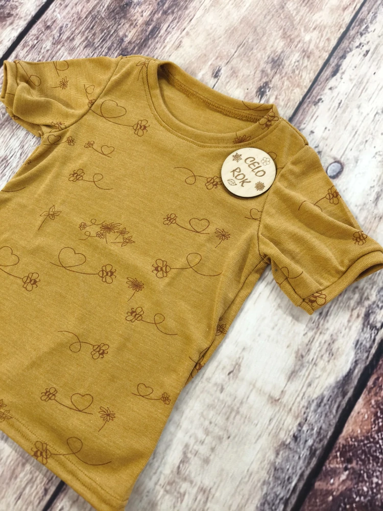 Celoroční MERINO/HEDVÁBÍ tričko Lambio, KR - Čmeláci na zlaté*