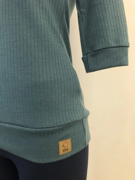 Dámské celoroční MERINO tričko ZM Basic 3/4 rukáv - Modrozelené žebro