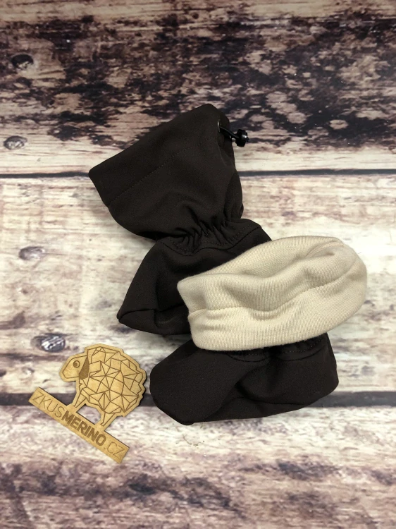 Softshell-merino capáčky Malinky - hnědá/písková