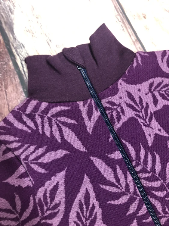 Mikina merino jaro/podzim se stojáčkem na zip Lambio - Fialové holubičky