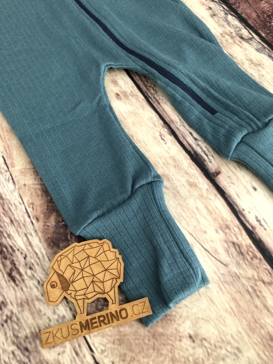 Rostoucí celoroční MERINO overal Lambio, DR - Modrozelené žebro