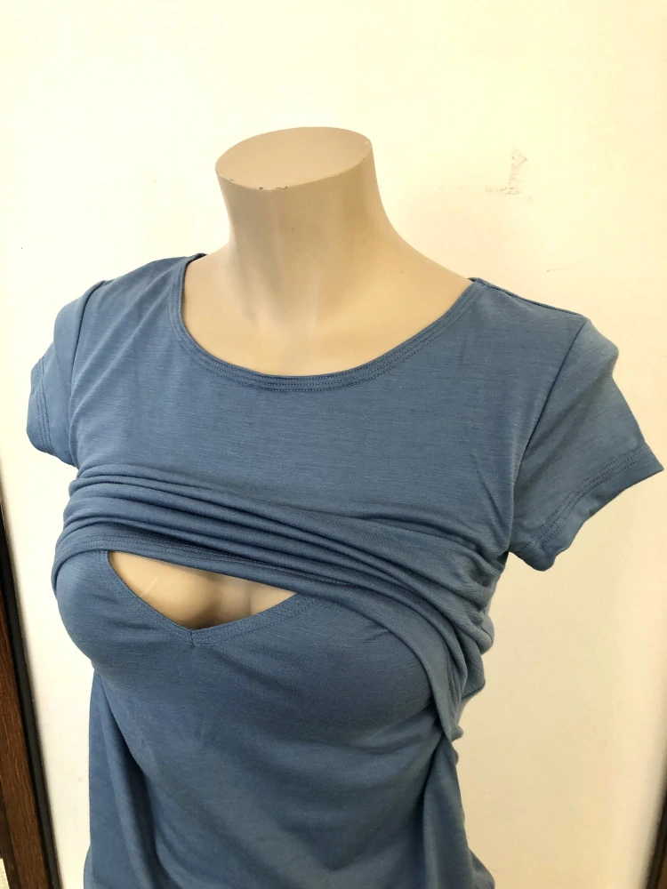 Dámské letní MERINO kojící tričko ZM Basic, KR - Holubí modř