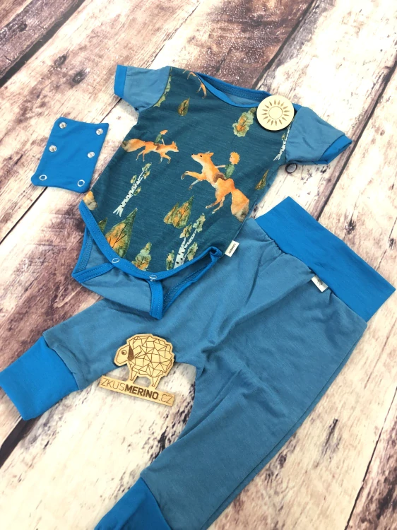 Rostoucí letní MERINO komplet Lambio, KR - Lišky/petrol