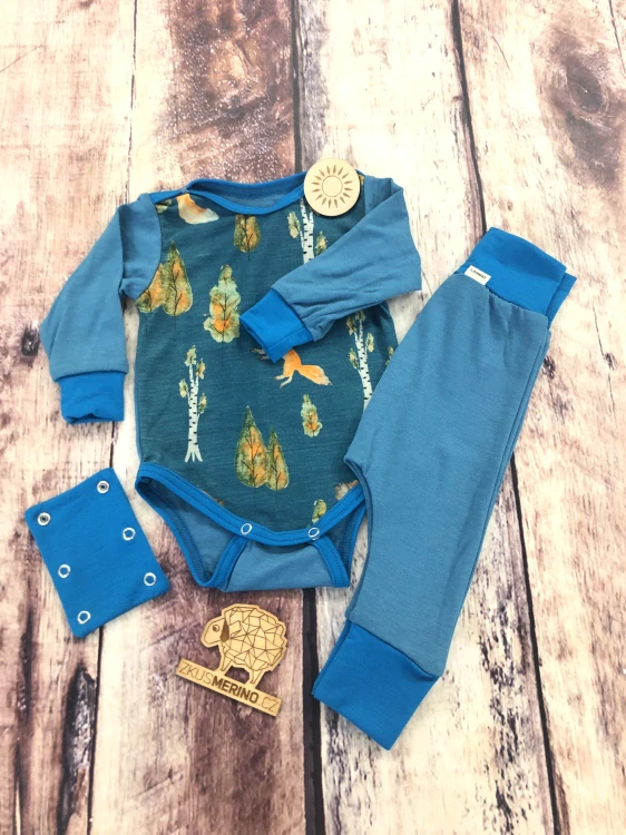 Rostoucí letní MERINO komplet Lambio, DR - Lišky/petrol*
