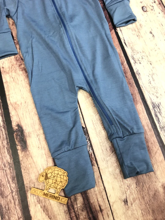 Rostoucí letní MERINO overal Lambio, DR & DN - Holubí modř