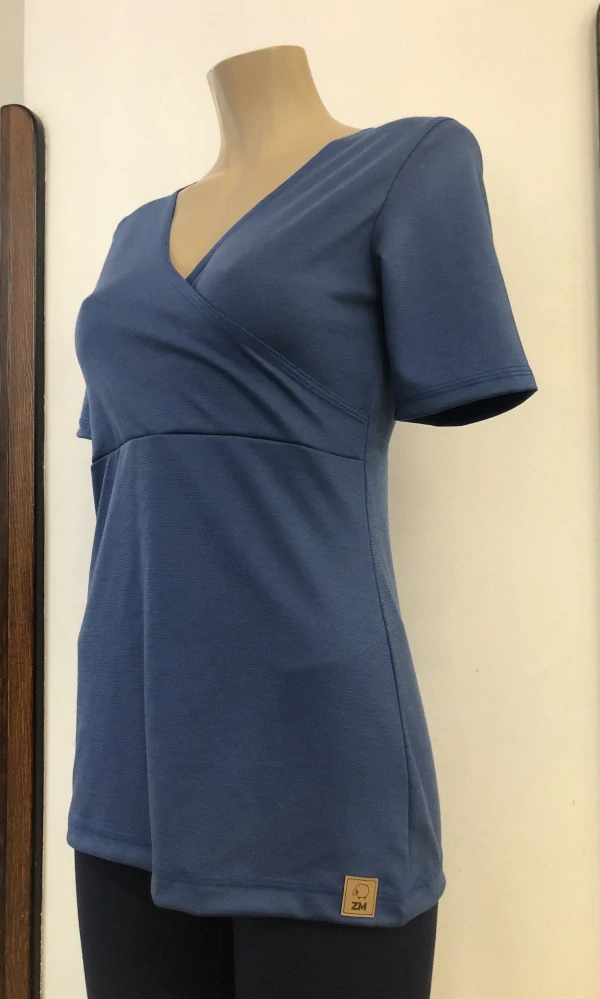 Dámské celoroční MERINO tričko s křížením ZM Basic, KR - Středně modré