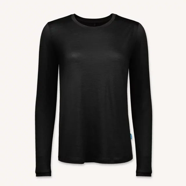 Dámské merino tričko Paterns, dlouhý rukáv - Black