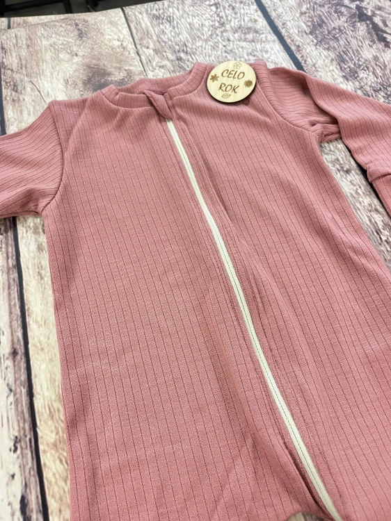 Rostoucí celoroční MERINO overal Lambio, DR - Dusty Rose žebro