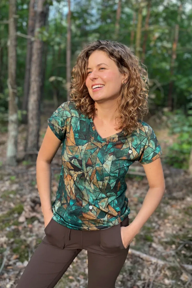 Dámské merino tričko Paterns V, krátký rukáv - Green Gorpcore