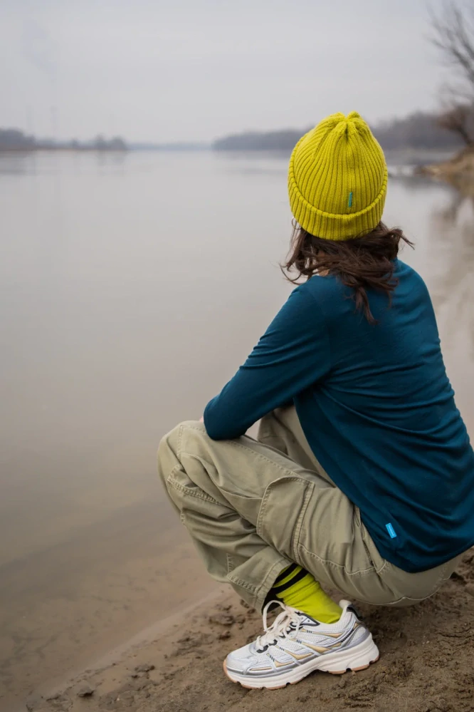 Dámské merino tričko Paterns, dlouhý rukáv - Petrol 