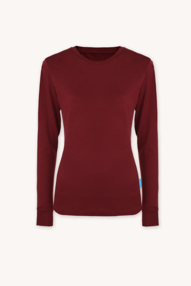 Dámské merino tričko Paterns, dlouhý rukáv - Bordó