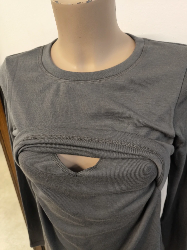 Dámské zimní MERINO kojící tričko ZM Basic, DR - Šedé