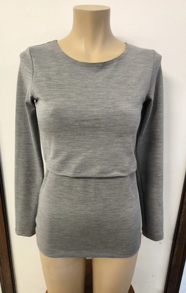 Dámské zimní MERINO/LYCRA kojící tričko ZM Basic, DR - Šedý melír