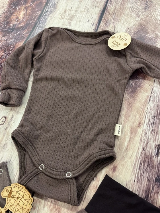 Rostoucí celoroční MERINO komplet Lambio, DR - Kávové žebro*