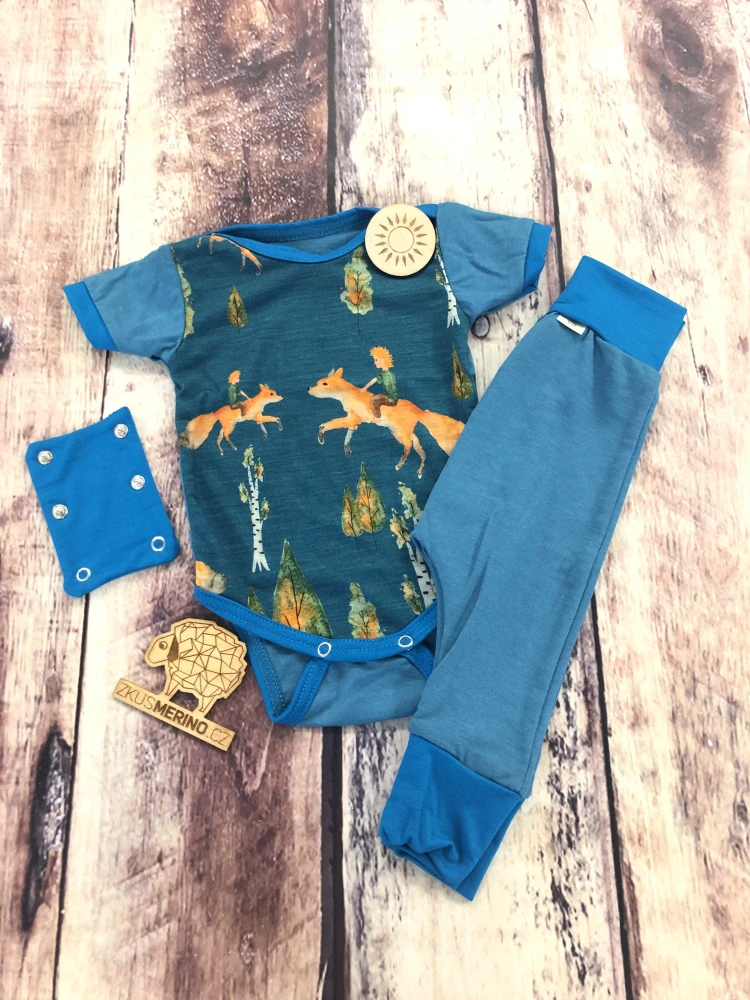 Rostoucí letní MERINO komplet Lambio, KR - Lišky/petrol