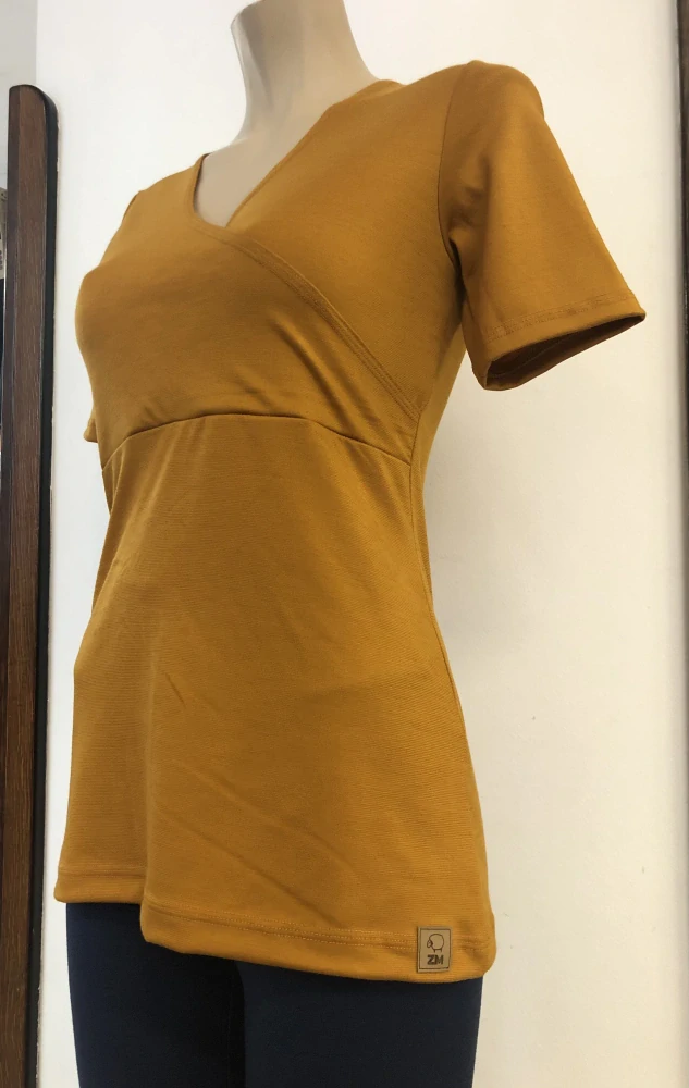 Dámské celoroční MERINO tričko s křížením ZM Basic, KR - Hořčice