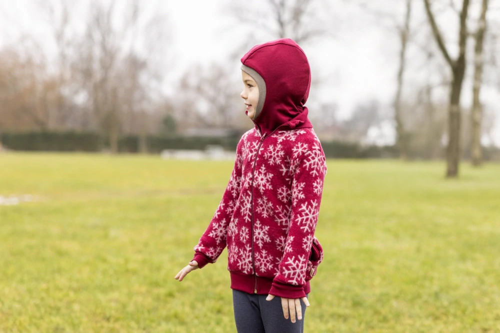 Mikina merino fleece se stojáčkem na zip - Bordo vločka